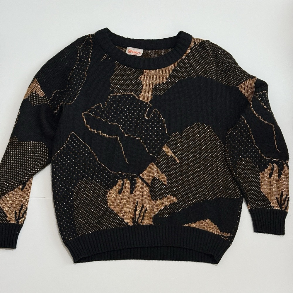 Vintage 80's 3D Knit Spunky Metallic Knit M/L USA‎ Shiny Sweater Abstract